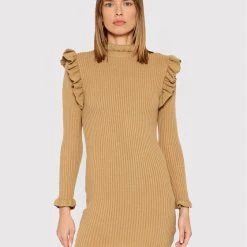 Rinascimento Γυναίκες Πλεκτά Φορέματα Φόρεμα υφασμάτινο CFM0010441003 Καφέ Slim Fit