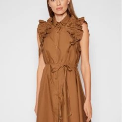 Rinascimento Γυναίκες Φορέματα σε Στυλ Πουκάμισο & Σεμιζιέ Φόρεμα πουκάμισο CFC0017910002 Καφέ Regular Fit