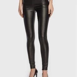Rinascimento Γυναίκες Δερμάτινα Παντελόνια Παντελόνι από απομίμηση δέρματος CFC0110200003 Μαύρο Slim Fit