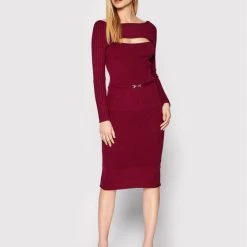 Rinascimento Γυναίκες Πλεκτά Φορέματα Φόρεμα υφασμάτινο CFM0010521003 Μπορντό Slim Fit